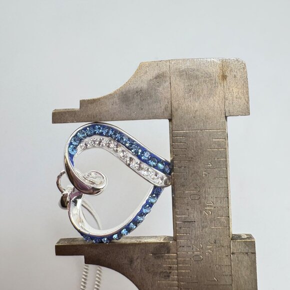 VTG Sterling Silver 925 Blue & White CZ Heart Pendant Necklace Size 20" Length - Picture 9 of 12